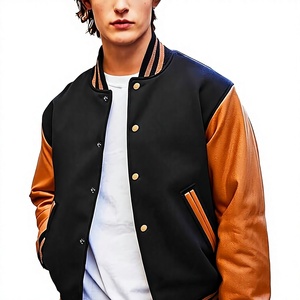 Veste universitaire unisexe noire et marron avec fermeture à enfiler, coupe classique, style décontracté, vêtement d'hiver, doublure en polaire, polyester/coton - Product Image 2