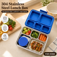 Boîte à lunch bento en acier inoxydable, 5 compartiments, étanche, compatible vapeur, sans BPA, pour adultes et adolescents