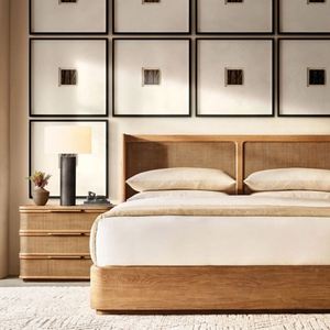 Modern Minimalist Luxury Wooden Bedroom Durniture King <b>Size</b> Solid Oak Wood <b>Bed</b> Shelter <b>Bed</b> for Bedroom - Product Image 5