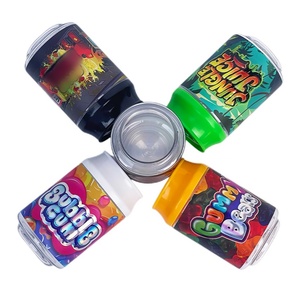 Disponibile Barattolo in <span class=keywords><strong>Plastica</strong></span> da 3,5g 100ml a Forma di Lattina con Etichetta Opaca, Coperchi Multicolore e Motivi Stampati per Caramelle Gommose ed Erbe Secche - Product Image 2