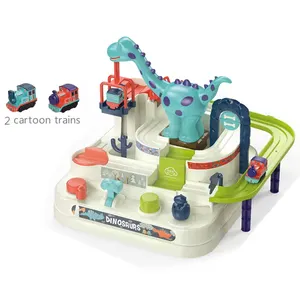 Детские забавные пластиковые игрушки-Динозавры, обучающие игры с 2 мультяшными поездами