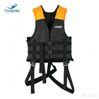 Rompi Pelampung Unisex PVC untuk Wakeboard, Surfing, Sailing, Kayak, Olahraga Air, dengan Tali Pengikat Kaki, Logo Depan, dan Kerah Tinggi