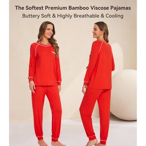 Conjunto de Pijamas de Viscosa de Bambú al por Mayor para Mujer, Ropa de Dormir de Manga Larga, Ropa de Casa Refrescante, Pantalones Jogger Tallas S a XXL - Product Image 5