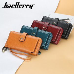 กระเป๋าสตางค์ใบยาวสำหรับผู้หญิง Baellerry หนัง PU เคลือบแว็กซ์  แบบมีตัวล็อค  จุของได้เยอะ สไตล์เรโทร  ใส่โทรศัพท์ได้ สีแดงเบอร์กันดี - Product Image 4