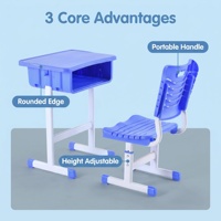 Ensemble chaise et bureau d'école ergonomique à hauteur réglable avec plateau en plastique, structure en acier robuste, bords arrondis, base antidérapante, respectueux de l'environnement
