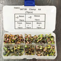 Kits de colliers de serrage à ressort élastique double en acier au carbone galvanisé 6-10 mm, 75 pièces, pinces automobiles, collier de serrage de tuyau de carburant de style japonais