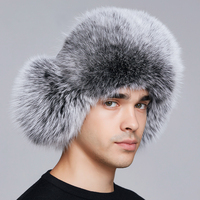 Sombrero clásico de piel de mapache Real para hombre, gorro con solapa para la oreja, de cuero Real, Ushanka, ruso, zorro Natural, gorros de invierno