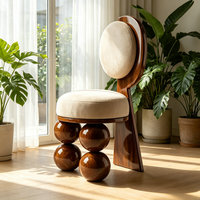 Chaise d'appoint sculpturale de style européen pour salon, avec pieds sphériques, chaises de salle à manger vintage nordiques en bois massif pour café, hôtel, banquet