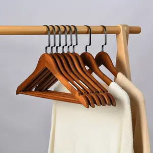 Factory Direct Sale Hangers For Clothing Store Rotatable Non Slip Metal Hook Wooden Clothes Hanger