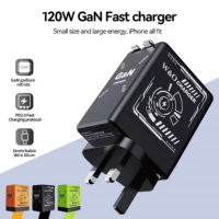 Chargeur rapide universel 120W GaN avec double adaptateur rétractable Type-C et QC3.0, chargeur rapide pliable