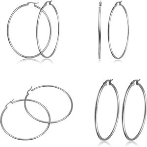 Lot de 12 paires de boucles d'oreilles créoles en acier inoxydable pour femmes et filles, 12 tailles (10-70 mm), ensemble de boucles d'oreilles étanches - Product Image 4