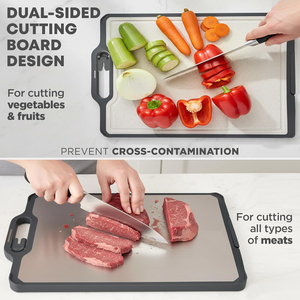 Planche à découper double face en titane/paille de blé PP avec support et aiguiseur de couteaux, planche à découper non toxique, accessoire de cuisine sain - Product Image 6