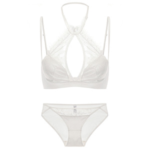 Wholesale Eyelash Floral Lace Two Piece Lingerie <b>Set</b> <b>Sexy</b> Halter Neck Bra and Panty <b>Set</b> for Women - Product Image 3