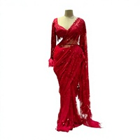 Sari en tissu de soie papillon exclusif et élégant, orné de sequins et de broderies, pour femmes, idéal pour les mariages et la plage, Inde et Pakistan