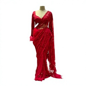 Sari en tissu de soie papillon exclusif et élégant, orné de sequins et de broderies, pour femmes, idéal pour les mariages et la plage, Inde et Pakistan - Product Image 1