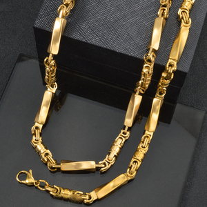 Collier chaîne gourmette en acier inoxydable de haute qualité, maillons géométriques avec placage or, bijoux élégants à coutures soignées - Product Image 3