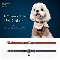 Collier en cuir DIY avec bijoux pour animaux de compagnie, collier de luxe pour chats et chiens, accessoires en perles en forme de cœur détachables