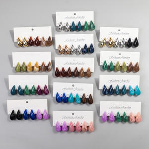 مجموعة أقراط أكريليك بوهيمية ملونة بتصميم دمعة من 3 أزواج للحفلات والطلاب بأسلوب الهيب هوب - Product Image 2