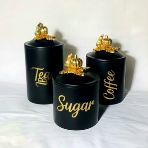 Luxury Matte Black Metal Storage Jar <b>Set</b> Gold Flip Top Lids Modern Kitchen Canister Dishwasher Safe Freshness Presents - Product Image 1