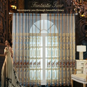 Cortinas Translúcidas Bordadas con Flores de Estilo Europeo Moderno, Colores Degradados para Ventanas de Piso a Techo, para Sala de Estar - Product Image 3