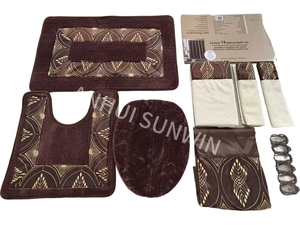Nuovo Arrivo Set Tappeto da Bagno e <span class=keywords><strong>Tenda</strong></span> Doccia Ricamato 18/19 Pezzi, Tappetino Antiscivolo per Bagno <span class=keywords><strong>Tenda</strong></span> Doccia Tappetini e Stuoie da Bagno - Product Image 3