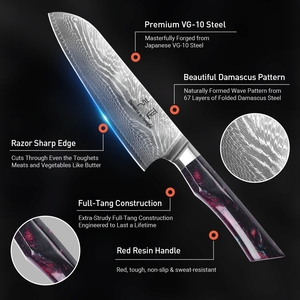 <span class=keywords><strong>Cuchillos</strong></span> de Cocina de Fábrica con Marca Personalizada, Juego de <span class=keywords><strong>Cuchillos</strong></span> de <span class=keywords><strong>Chef</strong></span> de Damasco de 67 Capas, Cuchillo Santoku con Núcleo VG10 en Caja de Regalo, Mango de Resina Roja - Product Image 4