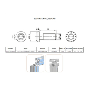 Viti autofilettanti S12x30 <span class=keywords><strong>Mm</strong></span> Torx vite per profilo di estrusione in alluminio - Product Image 6