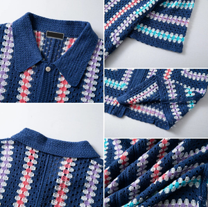 <span class=keywords><strong>Polo</strong></span> da <span class=keywords><strong>uomo</strong></span> casual personalizzata con design traforato traspirante, motivo a tinta unita, manica corta, con risvolto e chiusura monopetto - Product Image 4