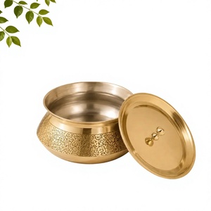 Traditional Brass Biryani Handi With Lid Polished Exterior Rust Proof <b>Cookware</b> For Gas And <b>Induction</b> Stoves Brass Biryani Pot - Product Image 1