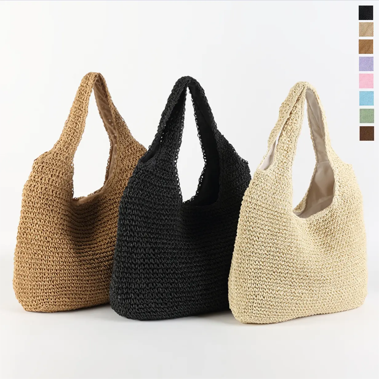 Groothandel Straw Summer Beach Tote Handtas Casual Vakantie Papier String Geweven Tote Shopping Handgemaakte Stro Handtas Voor Vrouwen