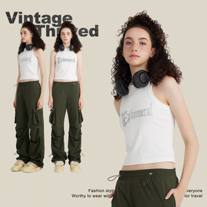 เสื้อกล้ามครอปผู้หญิง ผ้าคอตตอน ทรงสปอร์ต สตรีทแวร์ ลำลอง สกรีนโลโก้ได้ - Product Image 3