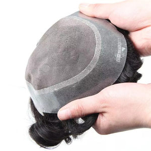 Prótesis Capilares Indias Remy Baratas, Onduladas Negras Naturales, con Base Fina de Mono + PU y Cierre de Encaje, Textura de 24mm, Toupee de Cabello <span class=keywords><strong>Permanente</strong></span> - Product Image 4