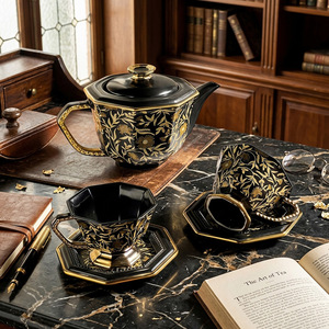 Set di Tazze da Caffè in Ceramica Stile Retrò di Lusso con Motivo Ottagonale <span class=keywords><strong>Datura</strong></span> Mandala, Tazza di Alta Qualità per Coppie - Product Image 2
