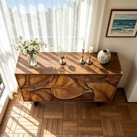 Buffet d'entrée multifonctionnel en bois massif de hêtre, style luxe léger, avec relief sculpté à la main, meuble de salon vintage