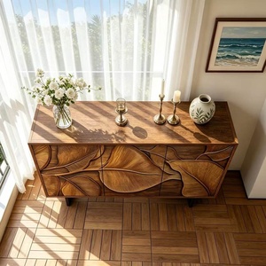 Credenza Multifunzionale in Legno Massello di Faggio, Stile Lusso Leggero, con Intaglio a Rilievo, Mobile Vintage per Ingresso e <span class=keywords><strong>Soggiorno</strong></span> - Product Image 2