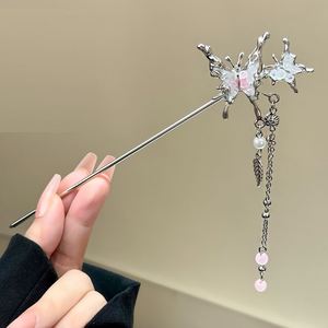 Épingle à cheveux papillon en cristal Y2K pour femmes, bâtonnets à cheveux à pampilles en forme de feuille de style chinois, accessoires capillaires vintage exquis et polyvalents pour Hanfu - Product Image 6