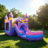 Kommerzielles Pastellfarbenes Aufblasbares Hüpfburg-Set mit Wasserrutsche und Planschbecken-Kombination für Kindergeburtstage und Eventverleih