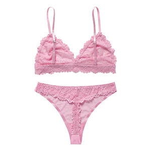 Conjunto de Lencería de Encaje Estilo Europeo Americano, Sexy, Transpirable, Sin Costuras, Sujetador Sin Varillas, Tirantes Ajustables, Tejido de Nailon - Product Image 4