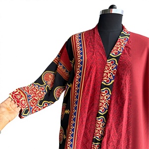 Red Ethnic Printed Maxi Kaftan <b>Dress</b> V-neck Flare Sleeve <b>Bohemian</b> Spring <b>Summer</b> A-Line Breathable Luxury Resort Wear - Product Image 2