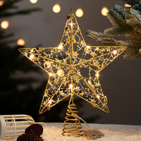 Maßgefertigter Pentagramm-Schmuckstern aus Schmiedeeisen für Weihnachtsbäume mit 10 LED-Lampen, Festliche Baumspitzen-Dekoration