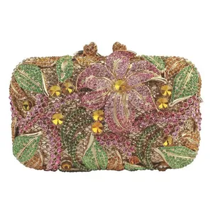 Luxury Crystal Women Clutch 3D Flower Party Evening Bags Purse Ladies Pink Diamond Handbag For Wedding
