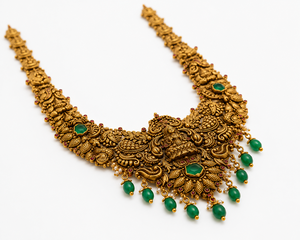 Collar Largo de Oro de 24K, 64.65 Gramos, Hecho a Mano, con Rubí y Esmeralda, Diseño Tradicional en Forma de U, Joyería Nupcial para Mujer - Product Image 2