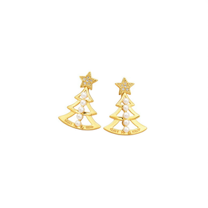 Boucles d'oreilles en forme de sapin de Noël Cav W Q Wdp, plaquées or 18 carats, fausses perles, bijoux festifs pour femmes - Product Image 1
