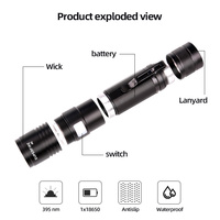 Vente directe d'usine SUPERFIRE Lampe de poche de camping et de randonnée en alliage d'aluminium UV, étanche IP44, 300 lumens, à intensité variable