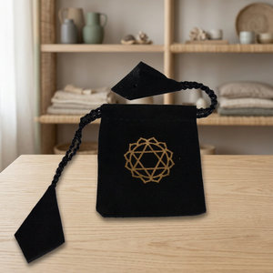 Pochette cadeau en velours noir recyclable avec symbole Chakra imprimé, impression flexographique, fermeture à cordon, gaufrage - Product Image 3