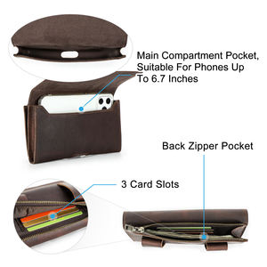 Étui de téléphone minimaliste en cuir <span class=keywords><strong>Crazy</strong></span> Horse, sacoche ceinture pour smartphone de 6,7 pouces, randonnée, cyclisme, équitation, sports de plein air, portefeuille pour téléphone - Product Image 4