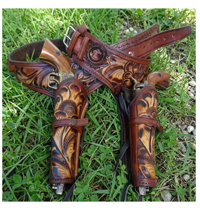 Western Style Full Grain Leather <b>Belt</b> and Decorative <b>Pouch</b> Set Hand <b>Tooled</b> Cowboy Ranch Fashion Accessory - Product Image 3