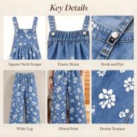 Salopette en jean sans manches à motif floral, longueur cheville, style boutique pour les promenades matinales