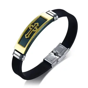 Pulseira esportiva de borracha para mulheres, pulseira de silicone em aço e titânio preto e dourado, nova moda