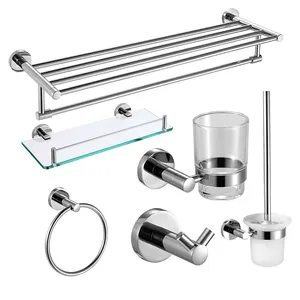 Bathroom Accessories Set Hot Sale New Modern Design Chrome Finished 6 Pieces Stainless Steel Hardware Accessory Set For Bathroom